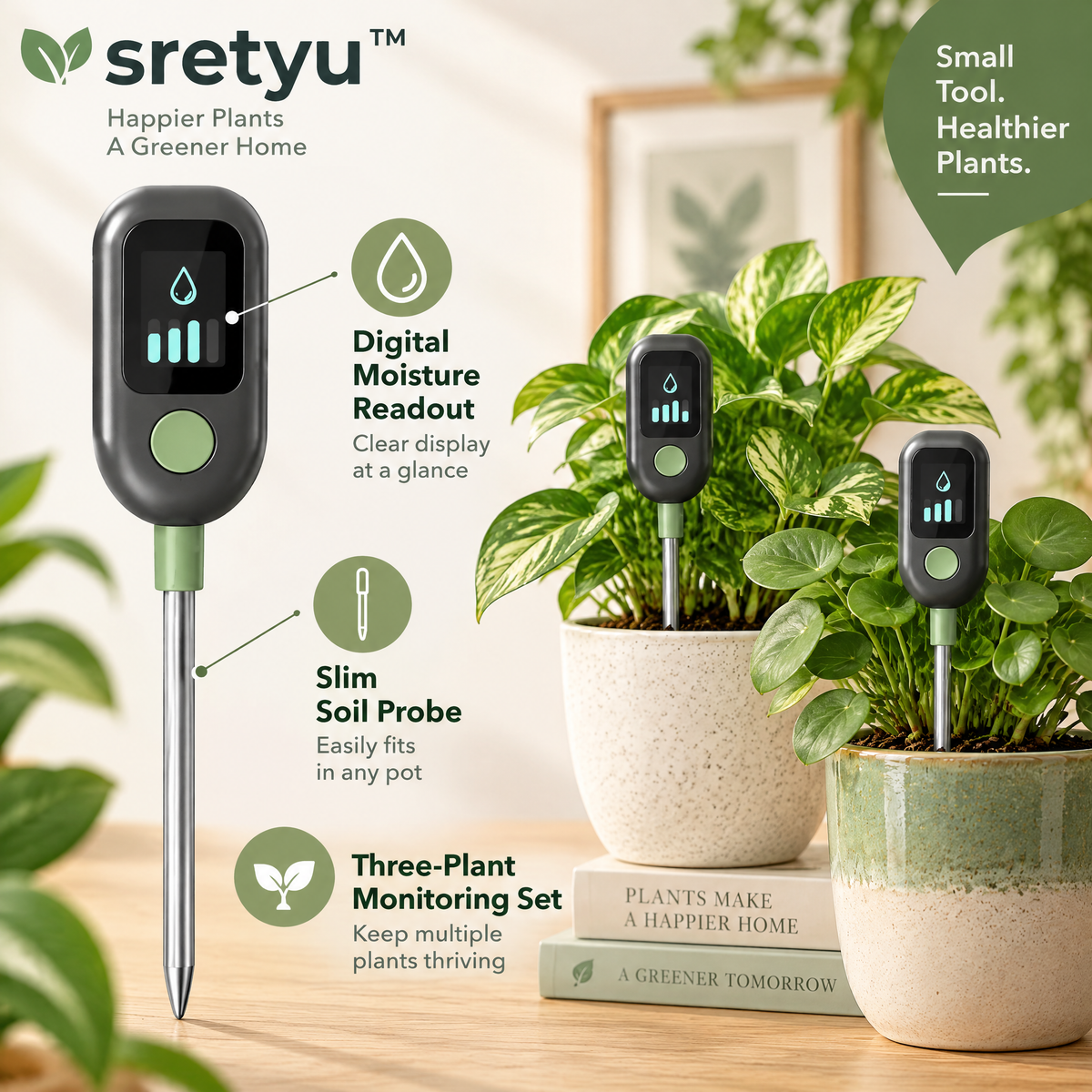 sretyu™ Digital Soil Moisture Monitor Set of 3