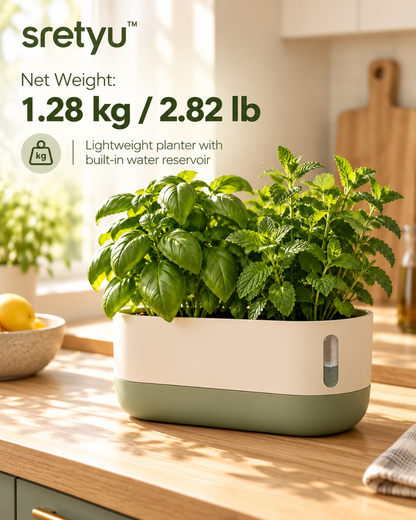 sretyu self-watering herb planter total net weight 2.82 pounds with built-in water reservoir