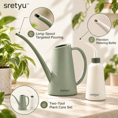 sretyu long-spout watering can and precision squeeze bottle feature overview