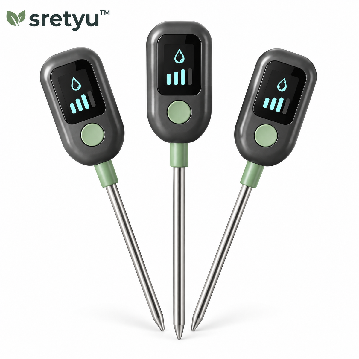 sretyu digital soil moisture monitors close-up showing screen and probe design