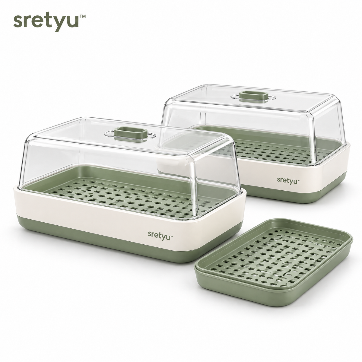 sretyu micro-growing tray kit with transparent cover and removable green drainage tray