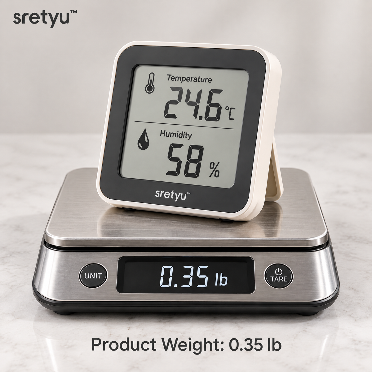 sretyu indoor plant temperature and humidity monitor showing total product weight