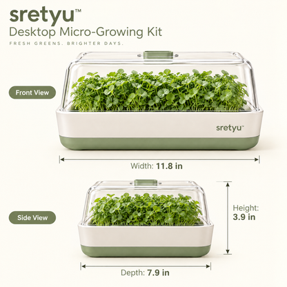 sretyu micro-growing kit dimensions: 11.8 inches wide, 7.9 inches deep and 3.9 inches high