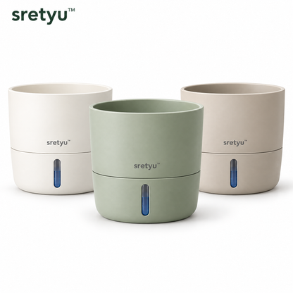 sretyu three self-watering planters on a clean white background