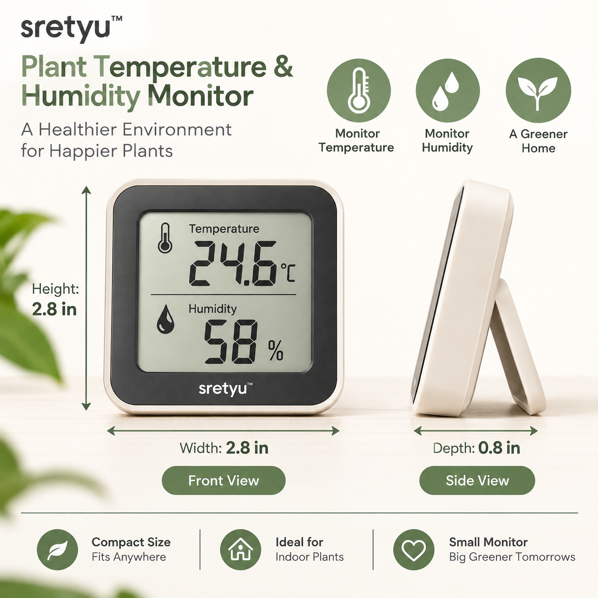 sretyu temperature and humidity monitor with width, height and depth measurements