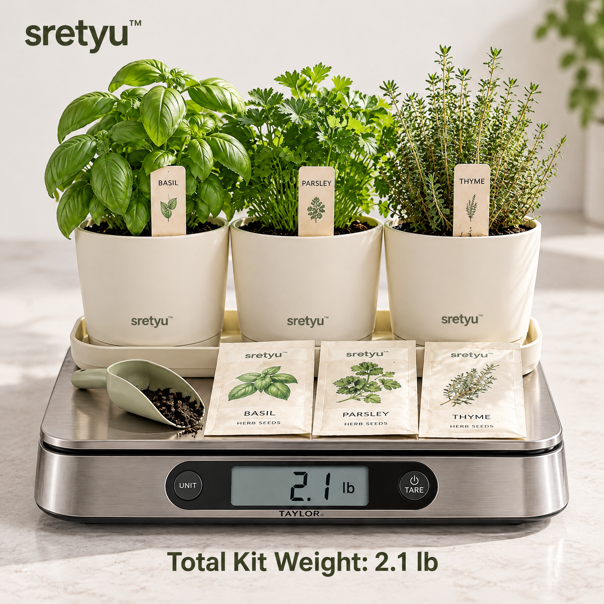 sretyu indoor herb starter kit total product weight of 2.1 pounds