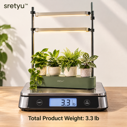 sretyu adjustable grow light stand shown on a scale with total product weight