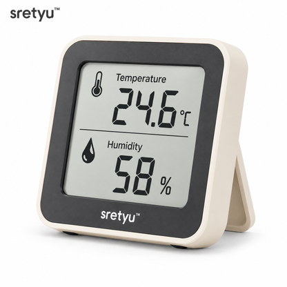 sretyu compact digital temperature and humidity monitor on a white background