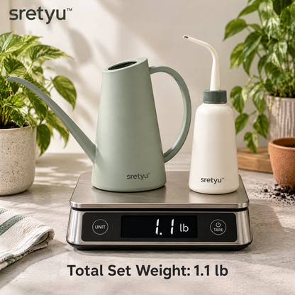 sretyu watering tool set shown on a digital scale with total weight of 1.1 pounds